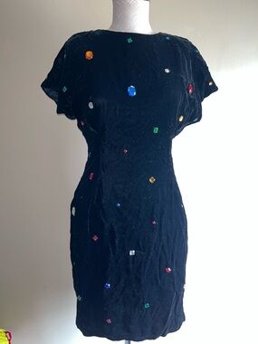 Vintage Chetta B Saks fifth Ave 1980’s black velvet jewled dress